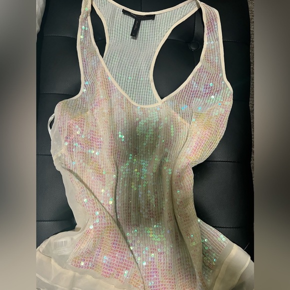 BCBGeneration Tops - BCBG Sparkly Pink White Top Medium Y2K Glam Minimalist